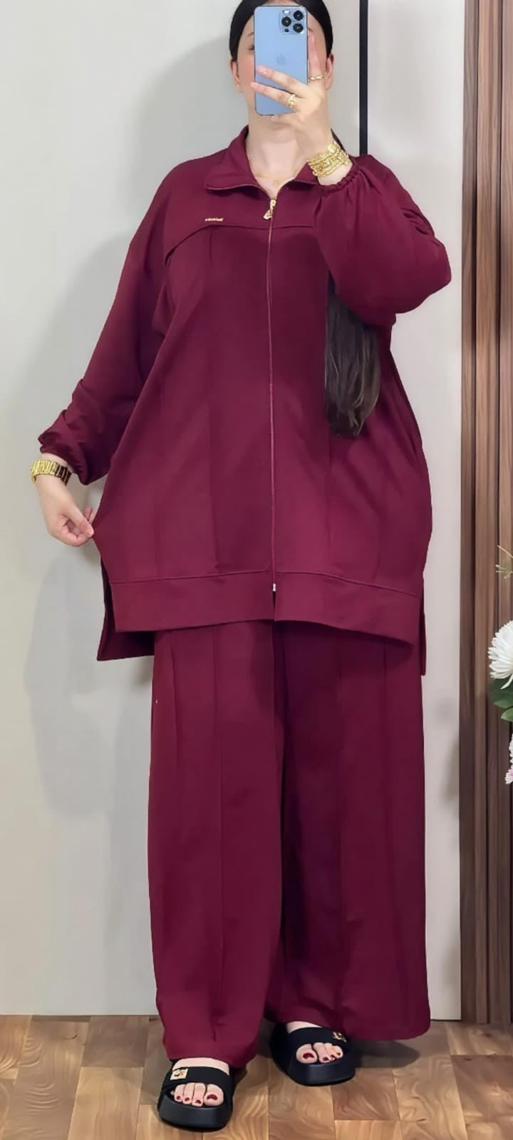 طقم كلاسيك بسحاب وسروال واسع 🤎