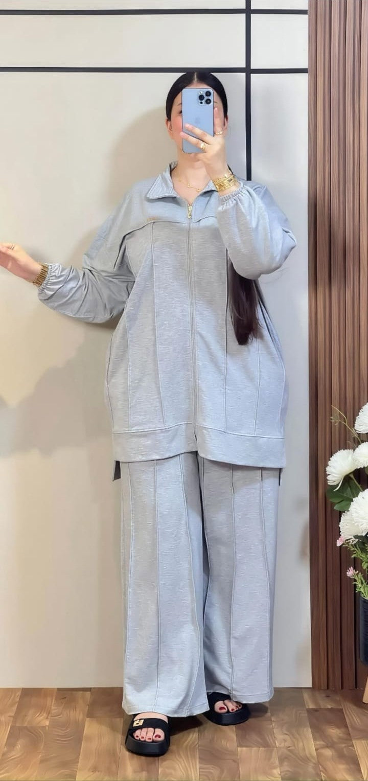 طقم كلاسيك بسحاب وسروال واسع 🤎